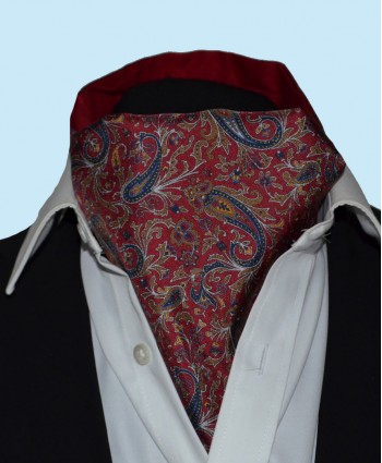 Fine Silk Chinese Dragon Paisley Pattern Cravat in Deep Red